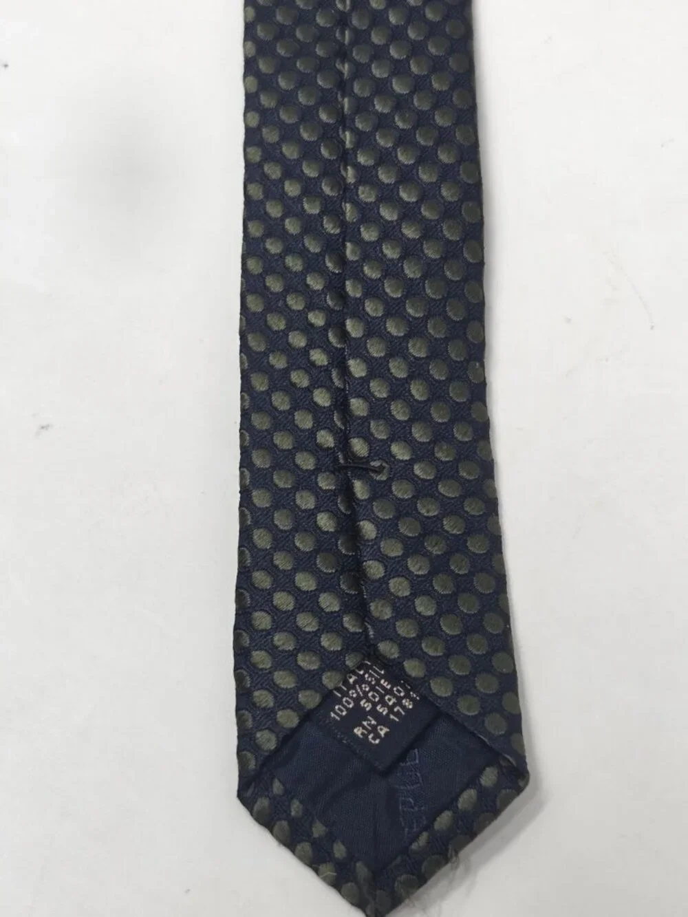 Banana Republic Mens 57 Inch Italian Silk Tie Navy Green Polka Dot Italy